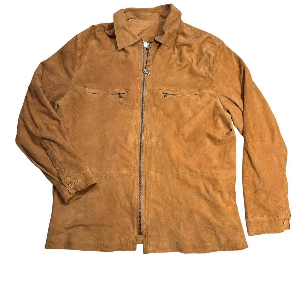 Free Heron Vera Pelle Suede Leather Jacket Tan Zip Front Italian Size 52 Luxe